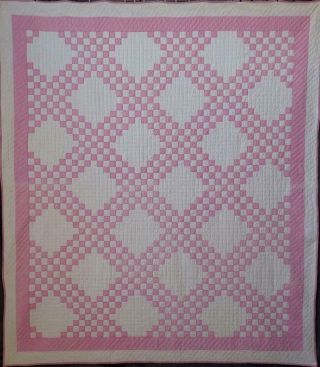 Quilting Vintage Orchid Pink & White Irish Chain Quilt 89x79 Romantic