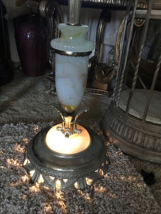 Antique Vtg Floor Lamp Art Deco Torchiere Candlestick Onyx Brass Lighted Base