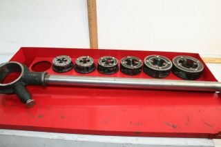 Vintage Toledo Pipe Threader Ratchet Wrench,  6 Cutting Dies,  Metal Case