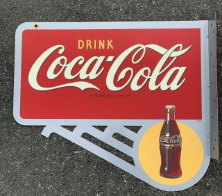 Vintage Drink Coca Cola Flange Sign Ice Cold Bottle