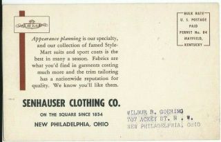Vintage Philadelphia Ohio Advertising Postcard Senhauser Clothing Co. 2