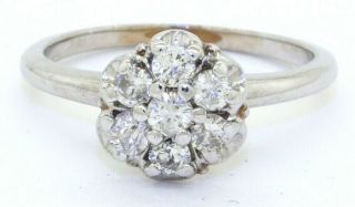 Vintage 14k White Gold 0.  50ct Diamond Floral Cluster Cocktail Ring Size 5