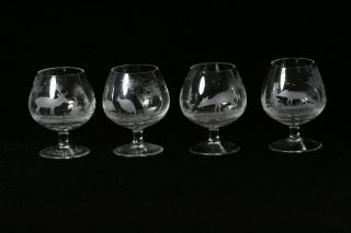 4 Antique Moser Rowland Ward Engraved Small Brandy Snifter Crystal Shot Glasses