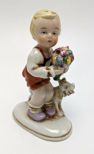 Vintage German Germany Porcelain Boy Dog Figurine Grafenthal ?