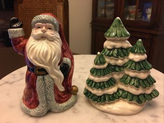 Vintage Fitz And Floyd Oci Omnibus Santa And Tree Salt And Pepper Shakers 1990