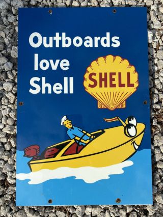 Vintage Shell Marine Gasoline Porcelain Metal Sign Oil Gas Station Boat Outboard