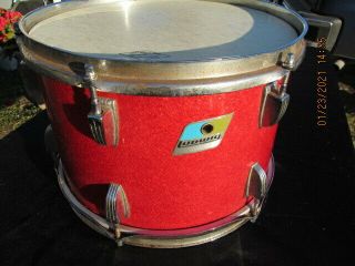 Vintage Ludwig 12 " Red Sparkle Tom Drum With Blue Olive Badge