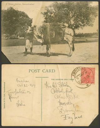 India Kg5 1a 1919 Old Postcard A Water Carrier Secunderabad Native,  Man & Cattle
