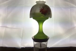 Vintage - Reverse Hand Painted Flower Frosted Glass Lamp Shade With Stand.