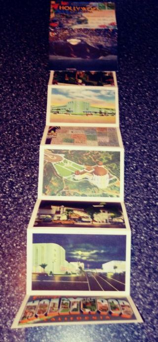 Vintage Hollywood Fold - out Linen Post Cards 1940 ' s 2