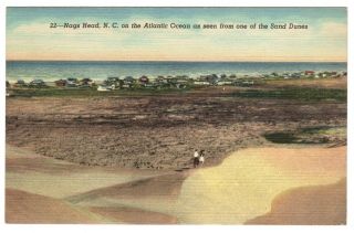 Nags Head,  Nc On Atlantic Ocean As Seen From Sand Dunes Vintage 1949 Postcard