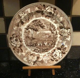 Antique Wedgewood Brown And White Transferware Plate 10 ",  Lovely Pattern