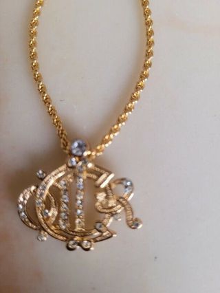 Vintage Dior 14k Gold Plated Necklace w/ Emblem Logo and Austrian Crystal 3 2
