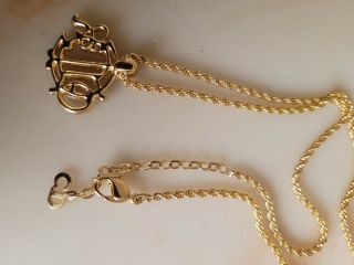Vintage Dior 14k Gold Plated Necklace w/ Emblem Logo and Austrian Crystal 3 3