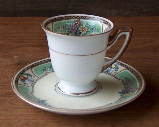 Antique Thomas Bavaria Emerald Porcelain Tea / Demitasse Coffee Cup & Saucer