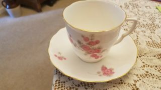 Radfords Bone China Cup & Saucer,  White With Pink Flowers,  No Chips Or Cracks