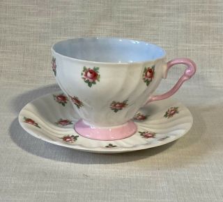 Vintage Queen Anne Teacup And Saucer Set 5473rosebuds English Bone China