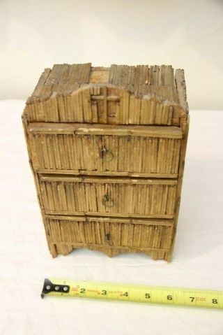 Antique Tramp Art Matchstick Match Stick Drawer Box Jewelry Storage Trinket Box