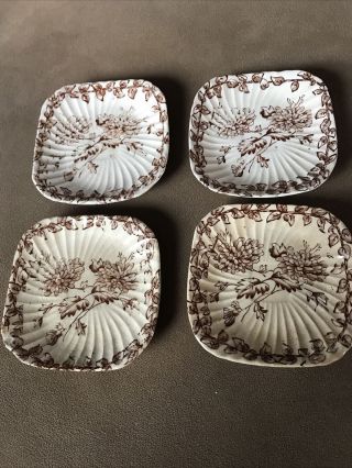 4 Antique English Brown Transfer Ware Porcelain Butter Pats Japo Ls & S