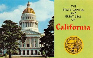 California State Capitol Building Sacramento,  Ca Seal 1964 Vintage Postcard