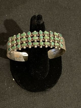 Vtg Sterling Silver - Navajo/ Zuni Turquoise Snake Eye 7” Cuff Bracelet 17 Grams