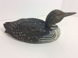 ANDY ANDERSON signed Hand Carved Wood Canada Loon Duck Decoy,  1 3