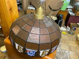 Vtg Large Old Style Beer Faux Stained Glass Pool Table Bar Pub Light 24x21