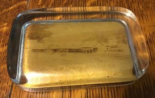 Glass Paperweight Antique Alton Bay Nh Steamboat Landing & B&m Railroad Station