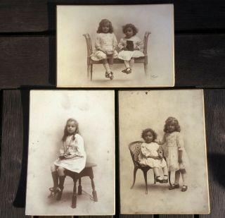 3 X Edwardian Cabinet Card Studio Photos Of 2 Young Girls Sisters,  Eves Clifton