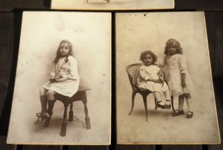 3 x Edwardian Cabinet Card Studio Photos of 2 Young Girls Sisters,  Eves Clifton 3