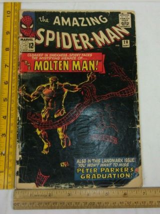 Spider - Man 28 G/vg Comic Book 1960s 1st Molten Man Scarce