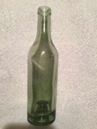 Antique Hand Blown Green Tint Glass Bottle Cork Top Dimple Bottom