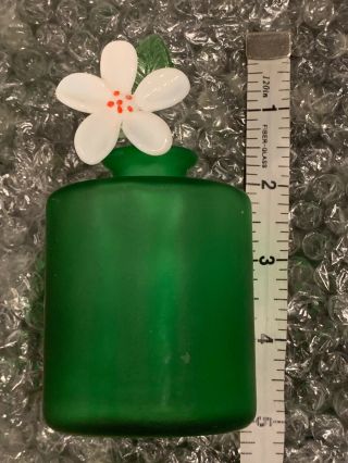 Vintage Perfume Bottle - Green White Flower Edelweiss Art Glass