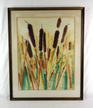 Vintage Mid Century Modern Art Watercolor Painting Of Cat O Nine Tails Signed