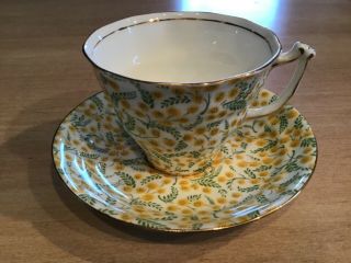 Vintage Old Royal Bone China Teacup And Saucer Yellow Chintz Flowers No.  2941