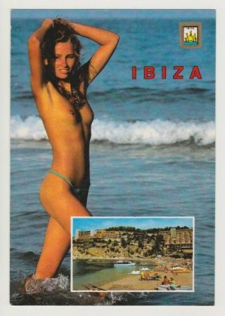 Postcard Pinup Risque Nude Girl Ibiza Spain View Rare Vintage Postcard 13328