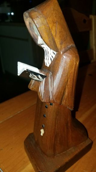 Vintage Hand Carved Wooden Reading Monk Figurine Religious Folk Art From Mexico
