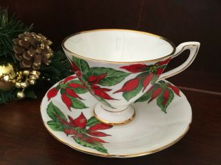 Vintage Taylor & Kent.  England Bone China Tea Cup And Saucer.  Poinsettia Design