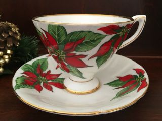 Vintage Taylor & Kent.  England Bone China Tea cup and Saucer.  Poinsettia Design 3
