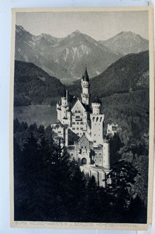 Germany Neuschwanstein Hohenschwangau Castle Burg Postcard Old Vintage Card View