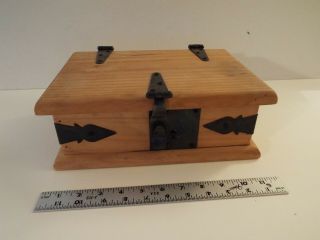 Large Wood Treasure - Storage Chest - Box - 11.  5x8x4.  3 " Metal - Key - Latch - Mexico - Lid