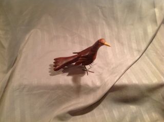 Vintage Hand Carved Wooden Wood Bird With Metal Legs