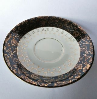 Vintage Norleans Japan Black Gold Floral Footed Tea Cup & Saucer 2