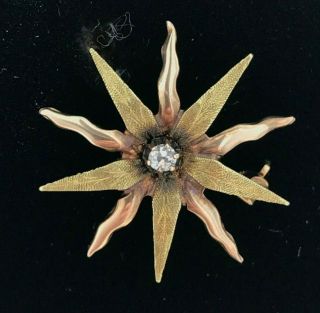 Antique Victorian 10k Gold Old Mine Cut Diamond Starburst Watch Pin