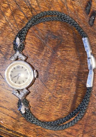 Vintage Longines 14k White Gold Ladies Wristwatch Watch W Diamonds