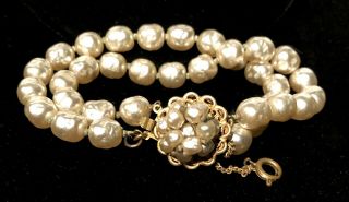 Classic Vintage Signed Miriam Haskell Baroque Pearl 2 Strand 7 - 1/2” Bracelet A32