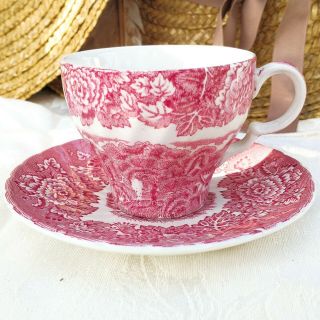 Vintage Wood & Sons Woods Ware English Scenery Tea Cup & Saucer Set Red & White