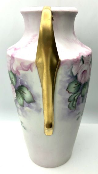 G.  RUSCH Signed Antique Vintage Austria Vase Hand - Painted Roses Flowers 8” tall 3
