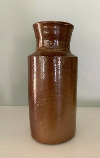 Stoneware Pottery Bottle,  Hand Thrown,  Brown Salt Glazed,  Antique Primitive