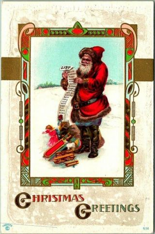 Vintage Christmas Postcard Santa Claus In Red Suit,  Reading Long List C1910s